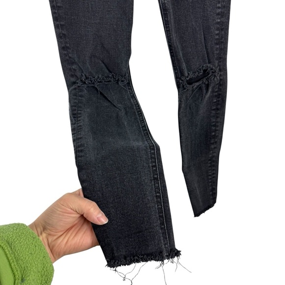 We the Free Free People Black Stella Rip High Waisted Skinny Jeans Raw Hem 24 - Picture 7 of 16